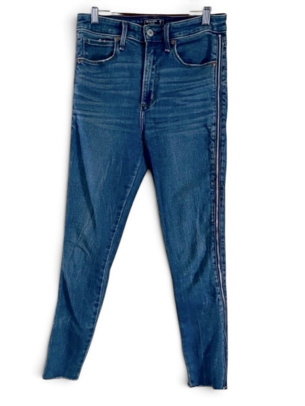 Abercrombie & Fitch Full Length Side Zip High Rise Raw Hem Skinny Ankle Jeans